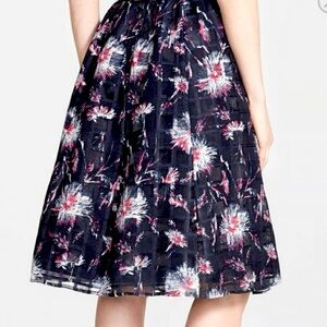 Halogen Flare Skirt Pleated Navy & Pink Floral Lined‎ Size 10 Petite NWT